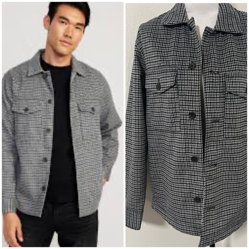Old Navy Men's Small Black/Gray Houndstooth Shacket NWT Soft Pockets Everyday